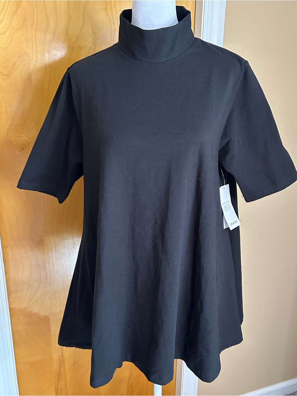 Chico's Black Mock Neck Short Sleeve Swing Tunic Top
